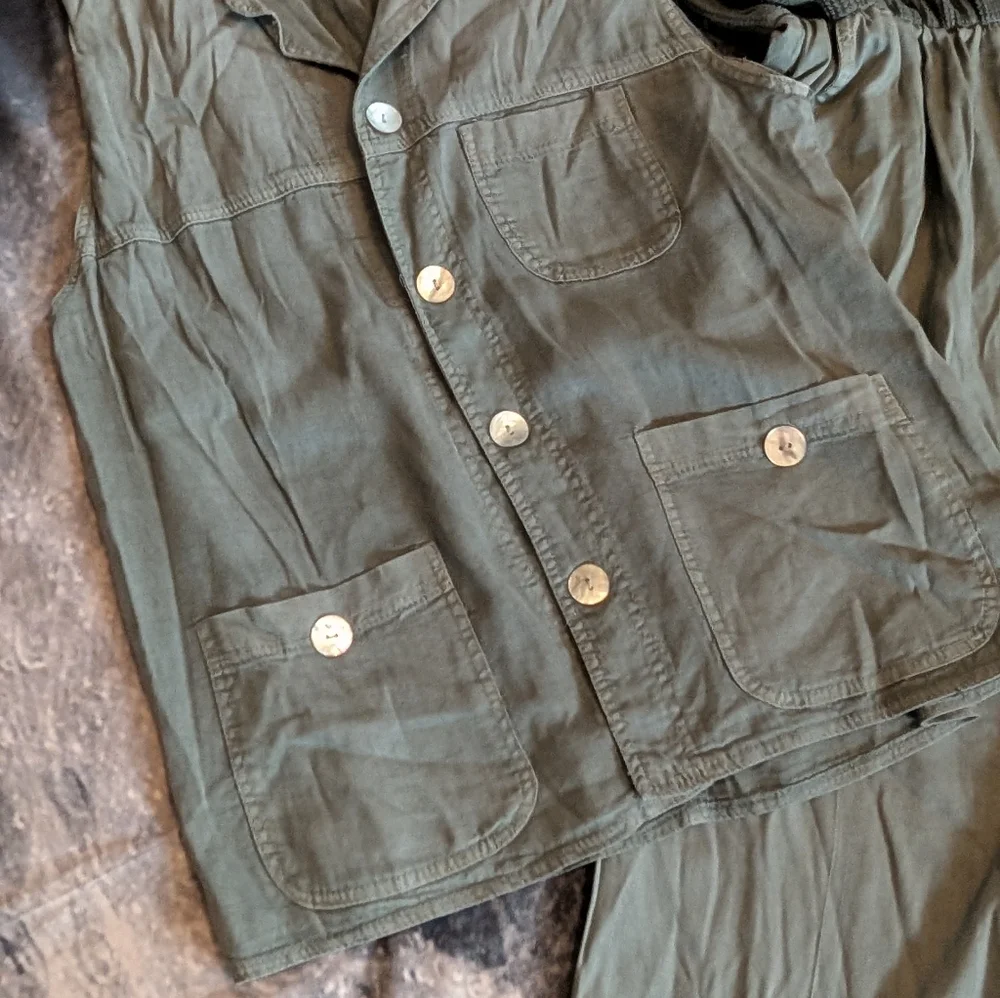 '90s Vintage Two-piece Nina Piccalino Gray/Green Waffle Knit Top - Picture 8 of 12